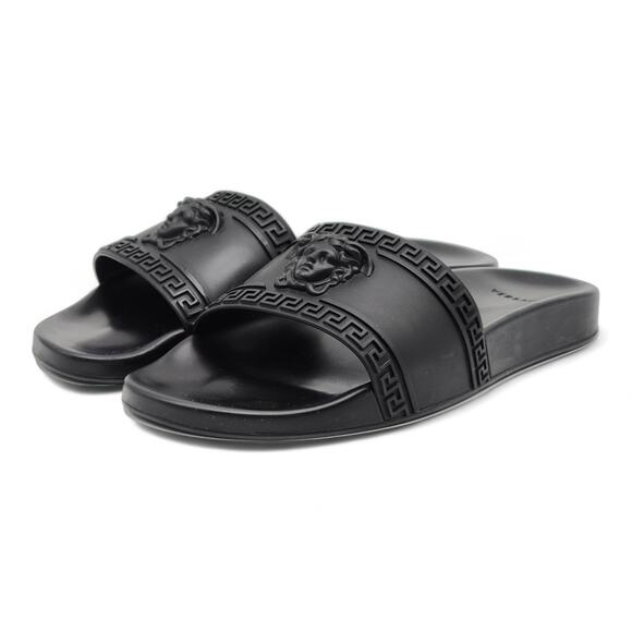 Versace Medusa Men's Black Pool Slides Sandals - Preowned Size EU 44 US 11 - Picture 3 of 9